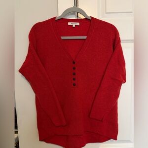 Madewell Red V-Neck Sweater with Button Detail